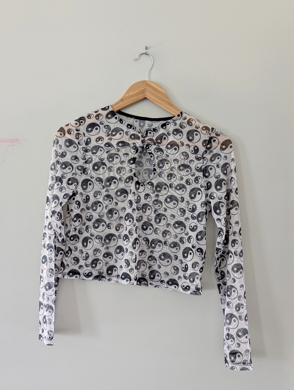 Topshop Sheer Yin and Yang Long Sleeve Cropped Top Medium Hippie Boho Zen - Picture 2 of 5